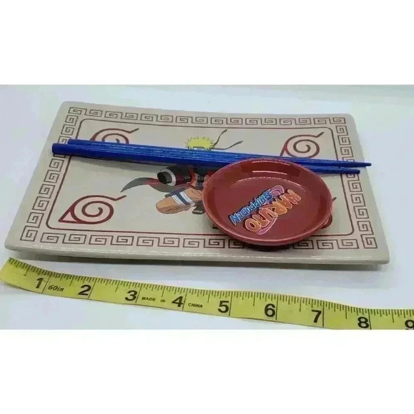 NIB Naruto Shippuden Ceramic Sushi Set Rare Anime Plate Bowl Chop Sticks NEW - Picture 9 of 10
